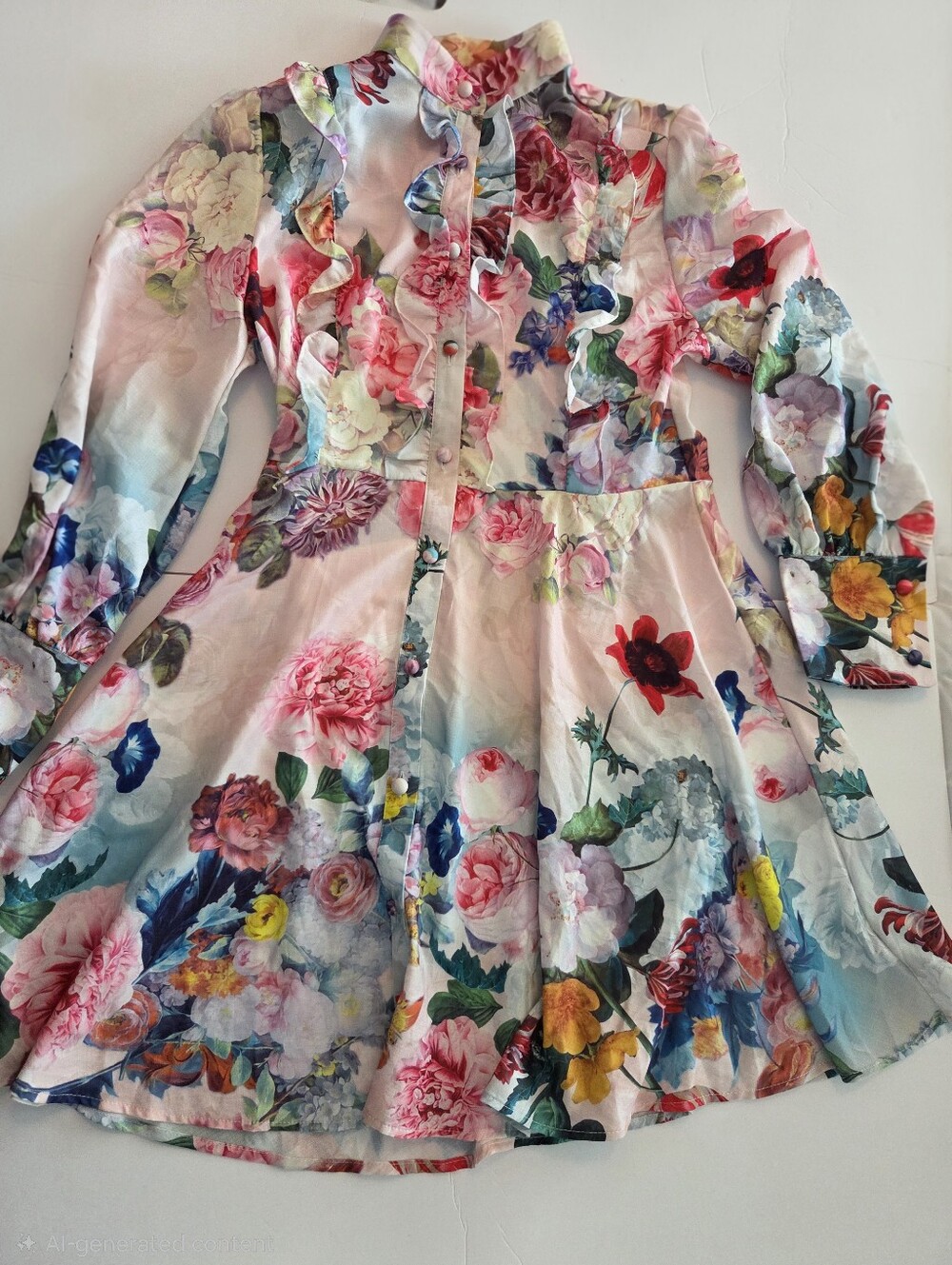 Camellia by Affection Floral Ruffle Mini Shirt Dress Boho Patchwork Women L